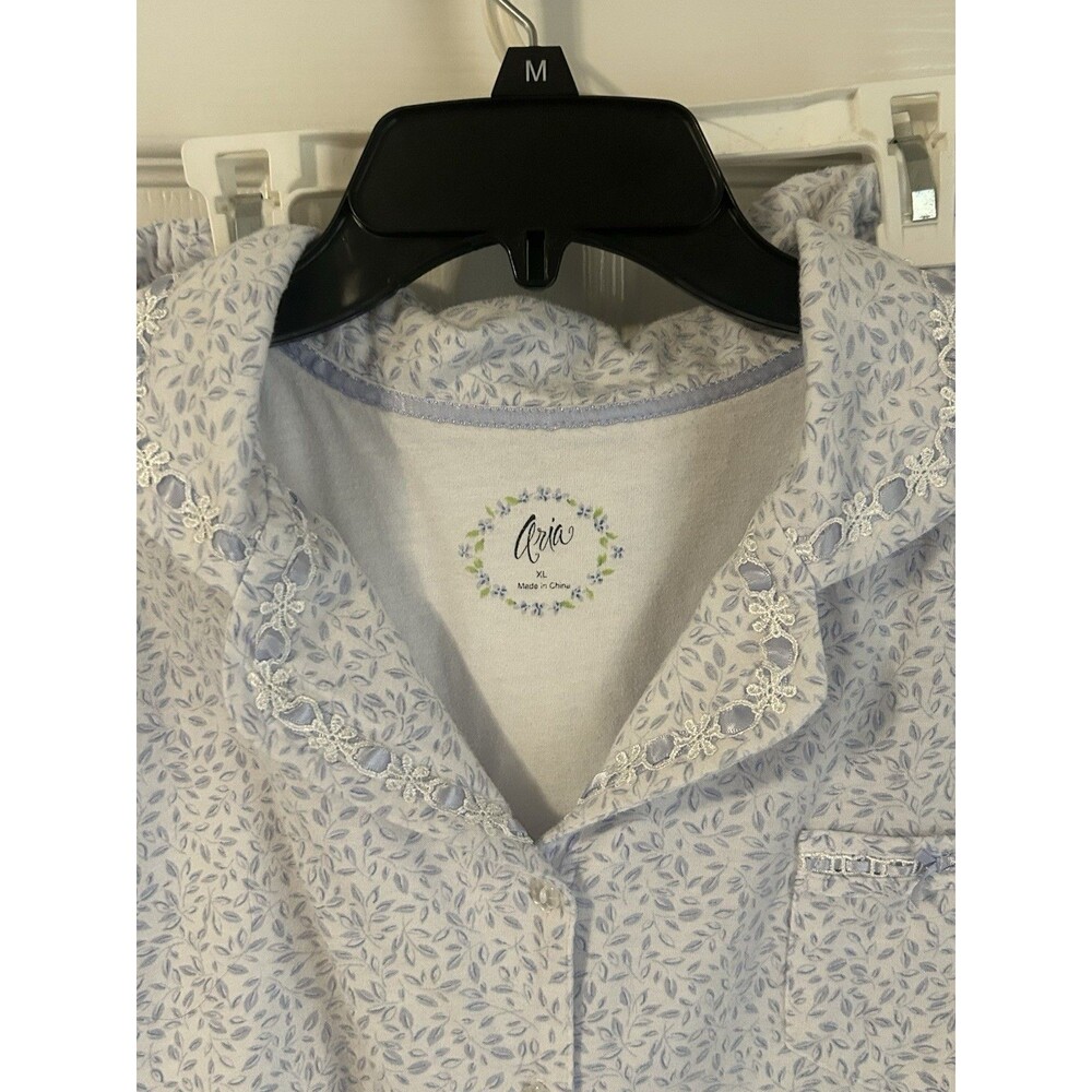 Aria Women’s XL Cotton Knit Short Sleeve Collared Button Floral PJ Set Capri